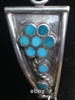 Vintage Sterling Silver Turquoise Zuni Watch Tips Navajo Squash Blossom Earrings