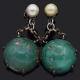 Vintage Sterling Silver Turquoise And Pearl Dangle Screw-back Earrings