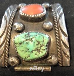 Vintage Sterling Silver Turquoise &coral Native American India Watch Band Tips