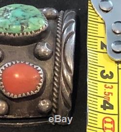 Vintage Sterling Silver Turquoise &coral Native American India Watch Band Tips