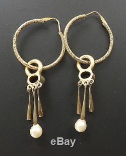 Vintage Sterling Silver Vermeil Hoop Dangle Paste Stone Baroque Pearl Earrings