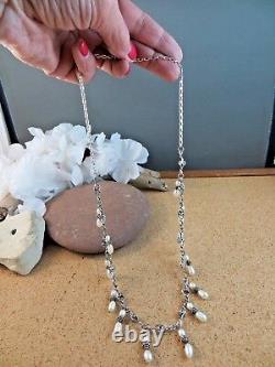 Vintage Sterling Silver White Pearl Drop Dangles Necklace & Earrings #258