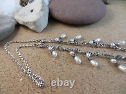 Vintage Sterling Silver White Pearl Drop Dangles Necklace & Earrings #258