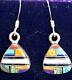 Vintage Sterling Silver Zuni Earrings Designer Signed Vc Opal Onyx Turquoise Inl