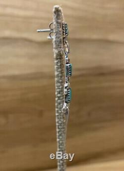 Vintage Sterling Silver Zuni Needle Point Turquoise Chandelier Earrings