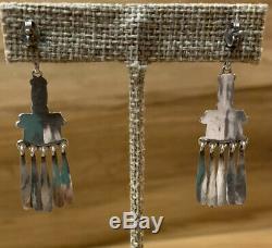Vintage Sterling Silver Zuni Needle Point Turquoise Chandelier Earrings