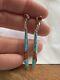 Vintage Sterling Silver Zuni Turquoise Coral Inlay Dangle Pierced Earrings