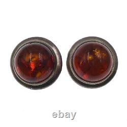 Vintage Sterling Silver and Golden Orange Amber Clip-On Earrings