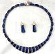 Vintage Sterling Silver And Natural Lapis Lazuli Necklace And Earrings Set