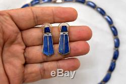 Vintage Sterling Silver and Natural Lapis Lazuli Necklace and Earrings Set