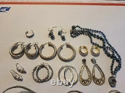Vintage Sterling Silver earrings 8 pairs & silvertone jewelry lot pre owned A6