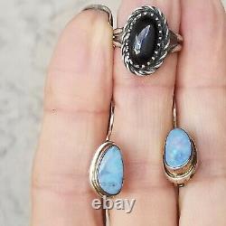 Vintage Sterling Turquoise Opal Black Star Sapphire 6 Earrings 2 Ring 2 Necklace