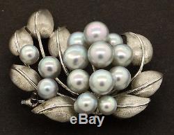 Vintage Sterling silver 5.2 to 7.5mm pearl floral ring/earrings/brooch set