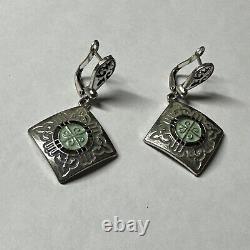 Vintage Sterling silver 925 Handcrafted Earrings green