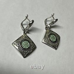 Vintage Sterling silver 925 Handcrafted Earrings green