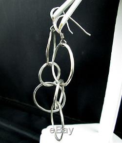 Vintage Studio Made Hammered Sterling Silver Circles Long Dangle Earrings 2.5