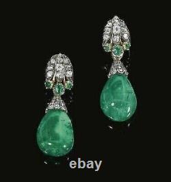 Vintage Style Handmade Earrings 925 Sterling Silver Green Cabochon & CZ Jewelry