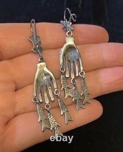 Vintage Style Mexican Sterling Silver Hand Fish Charm Earrings