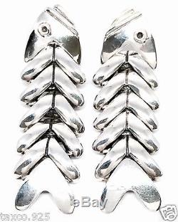 Vintage Style Molina Taxco Mexican 925 Sterling Silver Fish Earrings Mexico