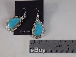 Vintage Style Navajo Handmade Kingman Turquoise Earrings Set in Sterling Silver