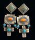 Vintage Style Navajo Sterling Silver Turquoise Spiny Oyster Cross Earrings
