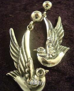 Vintage Style Rodriguez Taxco Mexican 950 Sterling Silver Bird Earrings Mexico