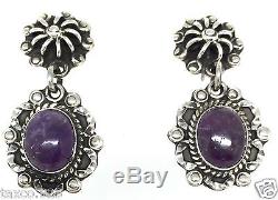Vintage Style Taxco Mexican 925 Sterling Silver Amethyst Beaded Earrings Mexico