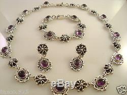 Vintage Style Taxco Mexican 925 Sterling Silver Amethyst Beaded Earrings Mexico