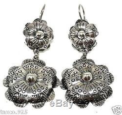 Vintage Style Taxco Mexican Sterling 950 Silver Floral Flower Earrings Mexico