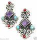 Vintage Style Taxco Mexican Sterling Silver Amethyst Turquoise Earrings Mexico