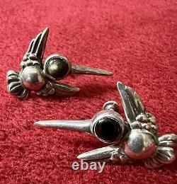 Vintage Super Rare Signed Spratling Sterling Hummingbird 925 Earrings Screwbacks