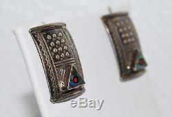 Vintage TABRA Sterling Silver Earrings with Abalone Inlay & 14K Gold Posts