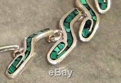 Vintage TAXCO MEXICO Sterling Silver Malachite Necklace & Pierced Earrings Set