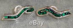 Vintage TAXCO MEXICO Sterling Silver Malachite Necklace & Pierced Earrings Set