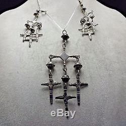 Vintage TAXCO Mexico Sterling Silver YALALAG Pendant Necklace & Earrings SET