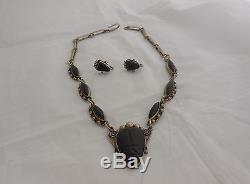 Vintage TAXCO Sterling Silver & Onyx Necklace and Earrings Set
