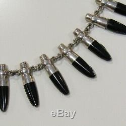 Vintage TAXCO TR-185 Sterling Silver Onyx Necklace Set Demi Earrings Mexico