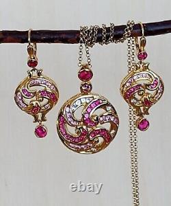 Vintage TECHNIBOND Gold Plated Sterling Multi Color Set Earrings and Pendant