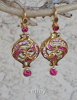 Vintage TECHNIBOND Gold Plated Sterling Multi Color Set Earrings and Pendant