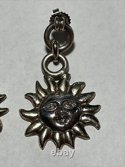 Vintage TOZTLI Mexico Sterling Silver & Gold Tone SUNFACE Earrings1 5/8 Tall
