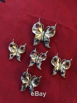 Vintage TRIFARI Sterling Silver Butterfly 4 PIN BROOCH 1 Earring ALFRED PHILLIPE