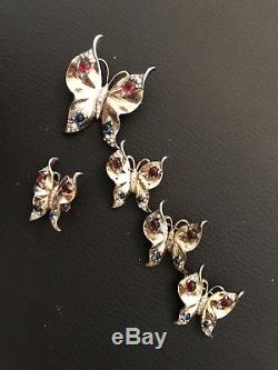 Vintage TRIFARI Sterling Silver Butterfly 4 PIN BROOCH 1 Earring ALFRED PHILLIPE