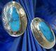 Vintage Turquoise Oval 1 1/4 Sterling Silver 0.925 Post Pierced Earrings