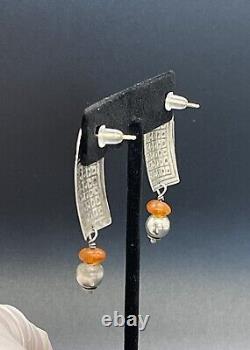Vintage Tabra Earrings, Sterling Silver and Amber