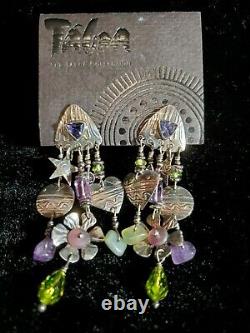 Vintage Tabra earrings Sterling silver multiple stones stud earrings