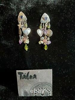 Vintage Tabra earrings Sterling silver multiple stones stud earrings