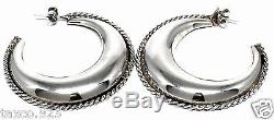 Vintage Taxco Mexican 925 Sterling Silver Roped Graduated Hoop Earrings Mexico