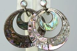 Vintage Taxco Mexican 940 Sterling Silver Abalone Shell Hoop Earrings