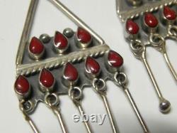 Vintage Taxco Mexican Sterling Silver Coral / Carnelian Dangler Earrings Solid