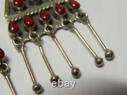 Vintage Taxco Mexican Sterling Silver Coral / Carnelian Dangler Earrings Solid